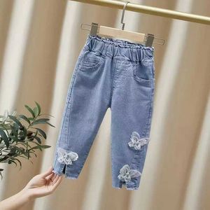 Jeans Jeans Girls Jeans Spring and Autumn New Korea Fashion Girls Elastic Casual Pants Kids Bow Jeans Kids Trousers 2 3 4 5 6 Y WX5.27