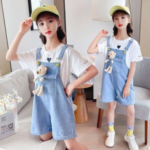 3-10 yıl askıya alınan kot pantolon, sevimli ayı bebek tulumları yeni moda Koreli genç kızlar denim şort çocuklar doğum günü hediyesi l2405