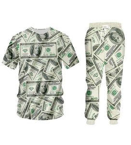 Новая модная пары мужчины женские унисекс -картина 100 доллара Смешная 3D -печать повседневная творческая одежда с двумя кусочками рубашки PA2292693