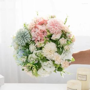 Kwiaty dekoracyjne 30 cm bukiet sztuczny hortensja akcesoria domowe dekoracja ślubna impreza fałszywa rośliny DIY Walentynki Rose