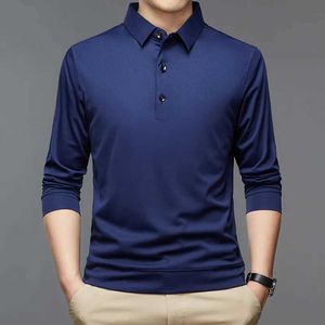 Herren Polos 2024 Neue Männer Polo Shirt Casual Business Tops Solid Polos Shirts Herren Langarm Polo Homme Mode koreanische Schlanke Lappel Tee Z240529