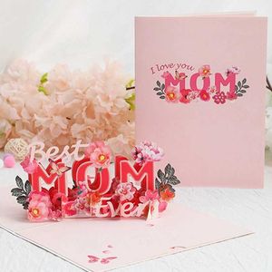 Подарочные карты 1pc 3D Pop Up Цветочные поздравительные открытки с днем ​​матери мама цветочный букет Приглашение приглашение на годовщину дни рождения мама подарок D240529