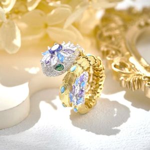 Designer Collection Fashion Women Lady Three Layer Ring Settings Colored Cubic Zircon Diamond Plated Gold Snake Serpent Fine Jewelry