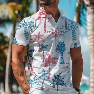 Tropical Floral Botanical Mens Fashion Casual 3D Print Golf Polo Polyester Short Sleeve Tee Turndown Micro-elastic Lapel Polo 240524