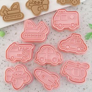 Baking Moulds 8Pcs/Set DIY Transportation Cartoon Biscuit Mould Cookie Cutter 3D Biscuits Mold Plastic Decorating Tools