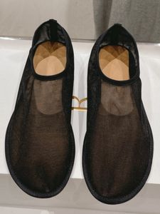 디자이너 The Row Shoe Sandal Woman 슬리퍼 고무 평평한 신발 마라 플랫 샌들 최소 슬립 온도 Semi Sheer Nylon Mesh 슬라이드 여성 발 뒤꿈치 DHGATE 상자 크기 35-40