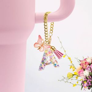 26 pcs Resin Letter Charm Accessories for Stanley Cup with Handle, Cute Initial Letter Keychain Handle Charm with Butterfly For Stanley Tumbler for Women Girls