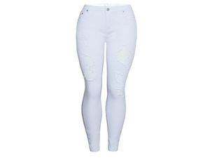 سراويل جينز متعرج من أبيض منتصف الخصر ارتفاع الخصر سراويل الدنيم ممزقة الثقب الضيق للمرأة jean3726135