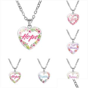 Pendant Necklaces New Inspirational Heart Shape For Women Love Hope Dream Believe Faith Letter Glass Chains Fashion Jewelry Drop Deliv Dhaht