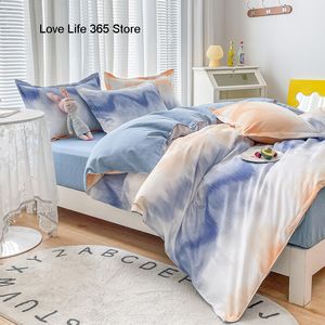 insing両面可用性ピンクブルーのかわいい猫とウサギの寝具セット布団カバーシート付き枕カバーフルサイズのベッドルーム