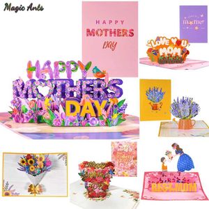 Подарочные карты 3D всплывающие карты ко дню матери Подарки цветочный букет поздравительные открытки цветы