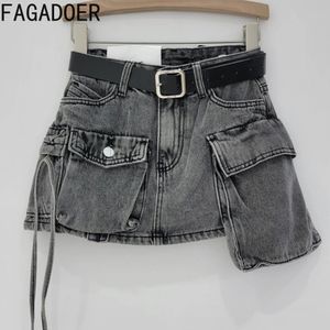 Fagadoer Vintage DeniM Mini Jains Women Cargo Shorts Jains y2k Streetwear Mode Pockets Patchwork Jeans تنانير غير رسمية 240529
