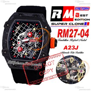 27-04 RAFAEL NADAL A23J AUTOMÁTICO DE Mens Relógio RMF Black NTPT Carbono RACOTET SKELETON DIAL Marcadores vermelhos Marcadores de nylon Super edição Puretime Relloj Hombre Montre Ptrm