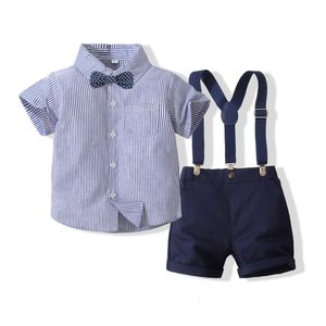 Toddler Boys Clothing Set Spring Summer Summer Crianças formais Tops+shorts suspensos 2pcs terno crianças roupas de casamento l2405