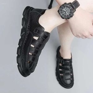 Quality High Sole Thick Sandals Summer Sports Leather Cowhide Beach Toe Wrap Male Outdoor Walking Shoes Men 320