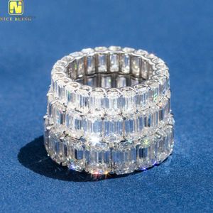 Sterling Silver S925 Men Złoty Diamentowy pierścień Emerald Cut vvs Moissanite Diamond Hip Hop Pierścień biżuterii