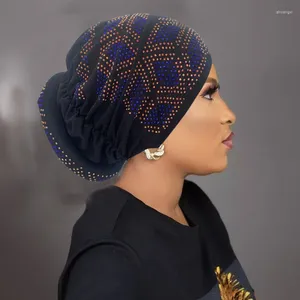 Ethnic Clothing 2024 Glitter Diamonds Women's Turban Cap Summer Muslim Beanie Head Wraps Female Headscarf Bonnet Lady Party Headdress