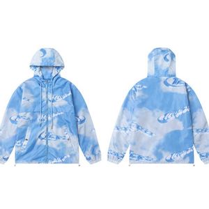 Trapstar printed trench coat drill trendy brand wear tie dyed blue sky hooded trench coat