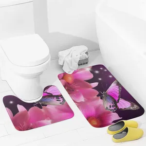 Tapetes de banho tapetes de banheiro conjuntos de 2 peças de flor rosa e borboleta