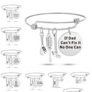 Charm Bracelets If Dad Cant Fix It No One Can Letter Bracelet For Mens Tools Expandable Wire Wrap Bangle Fashion Fathers Day Jewelry Dhpv6