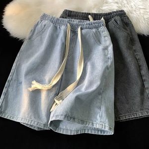 American Denim Shorts für Männer Sommer dünn mit einer viertel elastischen Taille locker und lässig Retro High Street 240529