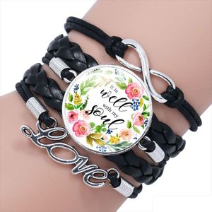 Charm Bracelets Relin Scripture Mti Layered Leather Rope For Women Men Glass Cabochon Holy Bible Bangle Fashion Jewelry In Bk Drop De Dhys9