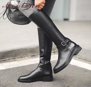 ركوب الخريف أحذية النساء الطبيعي الأصلي من الجلد الأصلي zip square knee knee high route rowe toe shoes سيدة الشتاء 43 2105174157964