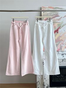 2024 gamba larga di spedizione gratuita bianca/rosa con telai sciolti di jeans designer femminile pantaloni da donna 5298