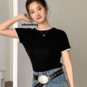t shirt New Lanjing Tiansi Bottom Shirt Women's Fake Two Piece Round Neck Short sleeved Top Summer Slim Fit Versatile Slimming T-shirt