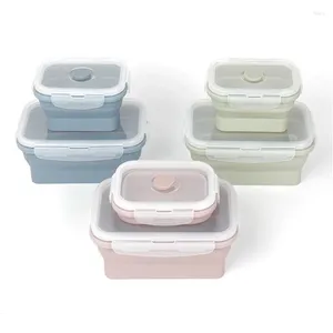 Stoviglie 4pcs/set silicone rettangolo pranzo box colpibile bento pieghevole ciotola del contenitore per stoviglie da tavolo