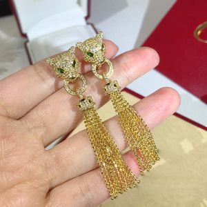 Panthere Series Tassels örhängen för kvinnor Designer Mormor Emerald Diamond Gold Plated 18k smycken Fashion Luxury With Box 001