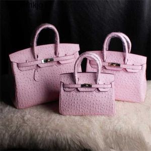 Desigenr Bags 타조 핸드백 가죽 5a 정품 핸드 슨 오리지널 핑크 패턴 휴대용 어깨 25cm 2d3a rj