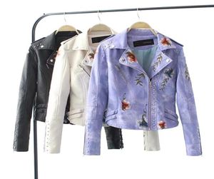 Whole Women faux leather jacket embroidery Biker Jackets Rivet coat new Short motorcycle Coats Female SXL Jaqueta couro Good5689556