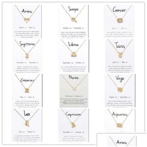 Pendant Necklaces New 12 Constellation With White Gift Card Zodiac Sign Gold Chains For Men Women Fashion Jewelry Bk Drop Delivery Pen Dha7Q