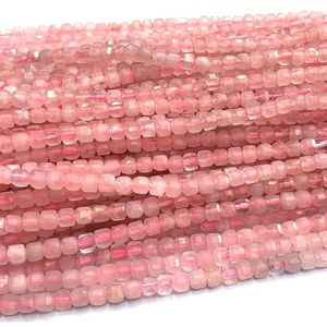 Lösa ädelstenar Veemake Rose Quartz Natural Stones Charms halsband armband örhängen kant kub fasetterade pärlor för smycken tillverkning 07167