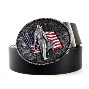 Belts Vintage Mens High Quality Black Faux Leather Belt With American Flag Western Country Cowboy Clip Metal Buckle For Men Jeans 2677