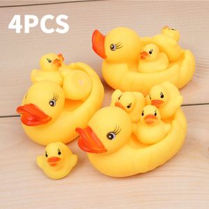 4PCS Cute Baby Bath Toys Little Yellow Duck With Squeeze Sound Rattle Soft Rubber Water Toy Children Summer Bathroom Gift L2405