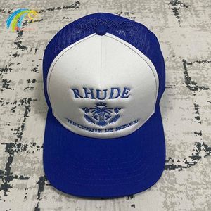 Классические модные синие буквы корона вышивка rhude hat men men womens Регулируемая солнцезащитная сетка сетка.