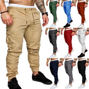 Calça masculina nova calça de bolso de bolso de ferramentas de calça de carga masculina de tecido de tecido casual de safari de safari homens Q240529