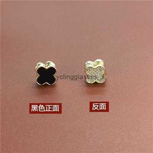 2024 High end four leaf clover magnetic earrings with ear clips for women without holes exquisite full diamond minimalist French style suction iron 14IP0