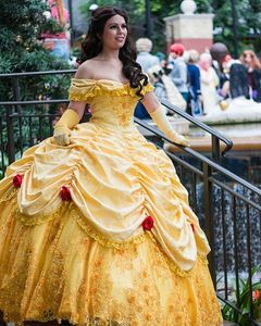 Vintage Princess Quinceanera klänningar 3d blommor applikationer spets golvlängd bollklänning söt 16 klänning från axeln ruched gul prom maskerad klänning 2024