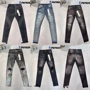 New designer jeans for mens pants purple jeans Mens Brand Jeans trends Distressed Black Ripped Biker Slim Fit Motorcycle stacked jeans men baggy hole Hip Hop jeans 04