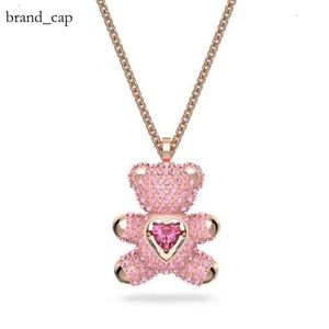 Swarovskis Designer Luxury Fashion Swarovski Necklace Womenshi Hualuo Counter Pink Slår Heart Bear Teddy Collar Chain Light Valentines Day Gift 61F