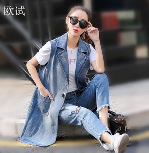 Плюс размер рукавочный джинсовый джинсовый жилет Женский Colete Jeans Gilet Coat Veste Femme Женская одежда Casaco feminino weste1265974