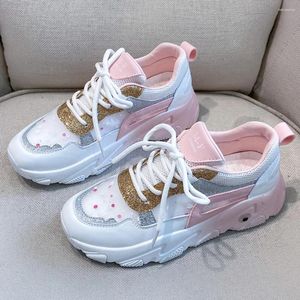 Fitnessskor kvinnor sneakers högkvalitativ mode orange rosa vita sommarnät snörning plattform casual tenis