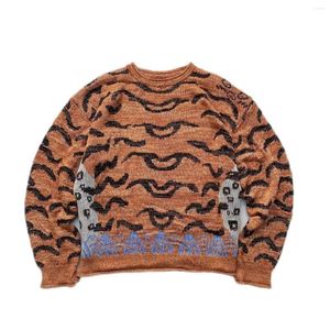 Men's Sweaters Kapital Vintage Non Hirata Hiroshi Tiger Printed Fashion Japan Round Neck Knitted Sweater Loose Long Sleeve Pullover