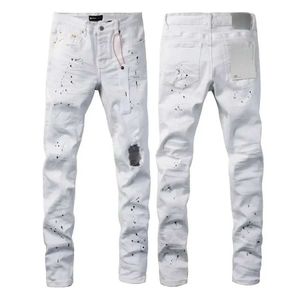 Purple jeans Men Fashion top quality with High street white paint distressed Repair Low Rise Skinny Denim pants