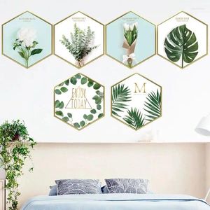 Wallpapers 6pcs/set Removable Wall Sticker Design Hexagon Green Plants Hanging Stickers Self-adhesive Adhesive Living Room