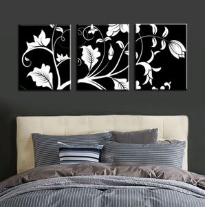 Senza cornice 3 pezzi Black White Flower Tree Modern HD Grande HD Tela dipinto Figura artistica per soggiorno Casa Wall Art Decor4488087