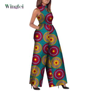 Africa kläder för kvinnor ankara mode jumpsuit ärmlös sexig romper breda ben byxor afrikanska damer jumpsuits rompers wy2244